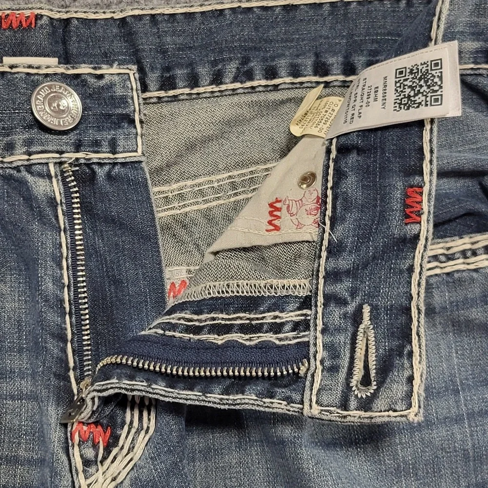 Vtg True Religion Men's Dark Desire Blue Red White Rope Stitch Jeans Size 38